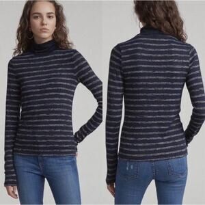 Rag & Bone Landon Striped Slim Fit Pullover Turtleneck Long Sleeve Top Navy L